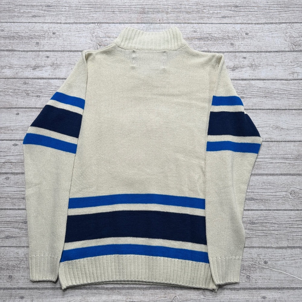 Ilanco NHL Winnipeg Jets Knit Sweater Mens S Cream Blue Quarter Zip Hockey Logo - Picture 2 of 6
